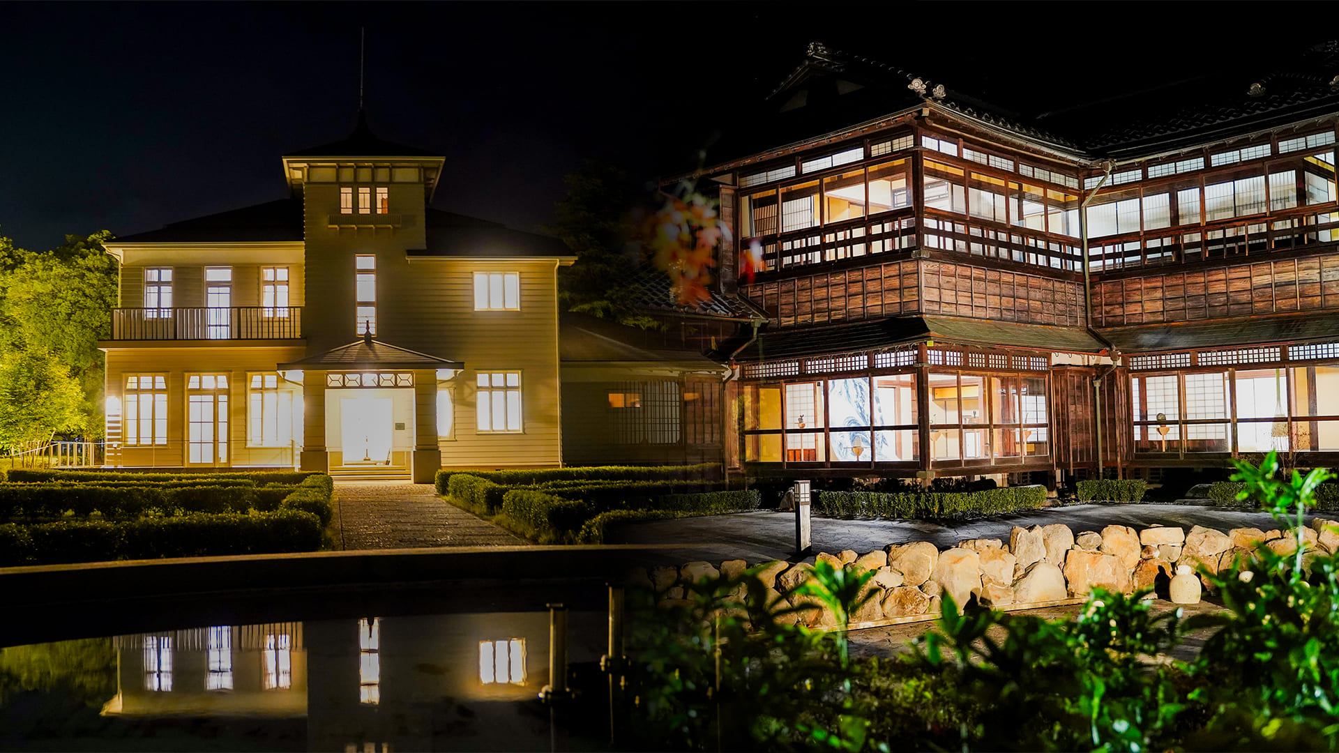 夜の豊門会館での会食イメージ（接待や役員会に適した静かな空間）